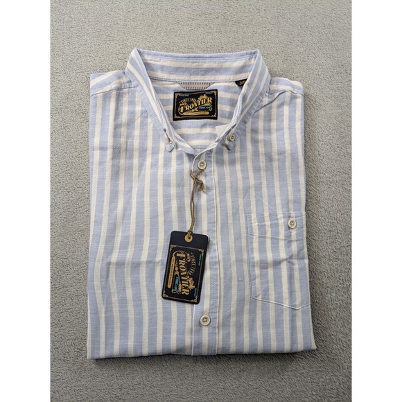 Frontier Threads by Weatherproof Mens XL Blue White Striped Cotton Shirt NWT - Picture 12 of 13